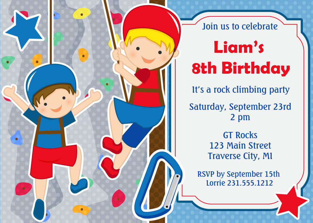 Rock Climbing Birthday Invitation Kids Birthday Party Printable Invite