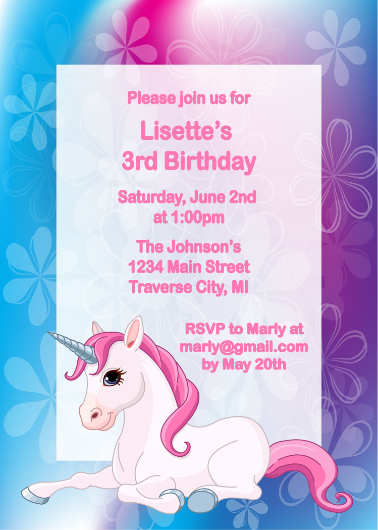 Unicorn Birthday Invitation For Girls Party On Luulla