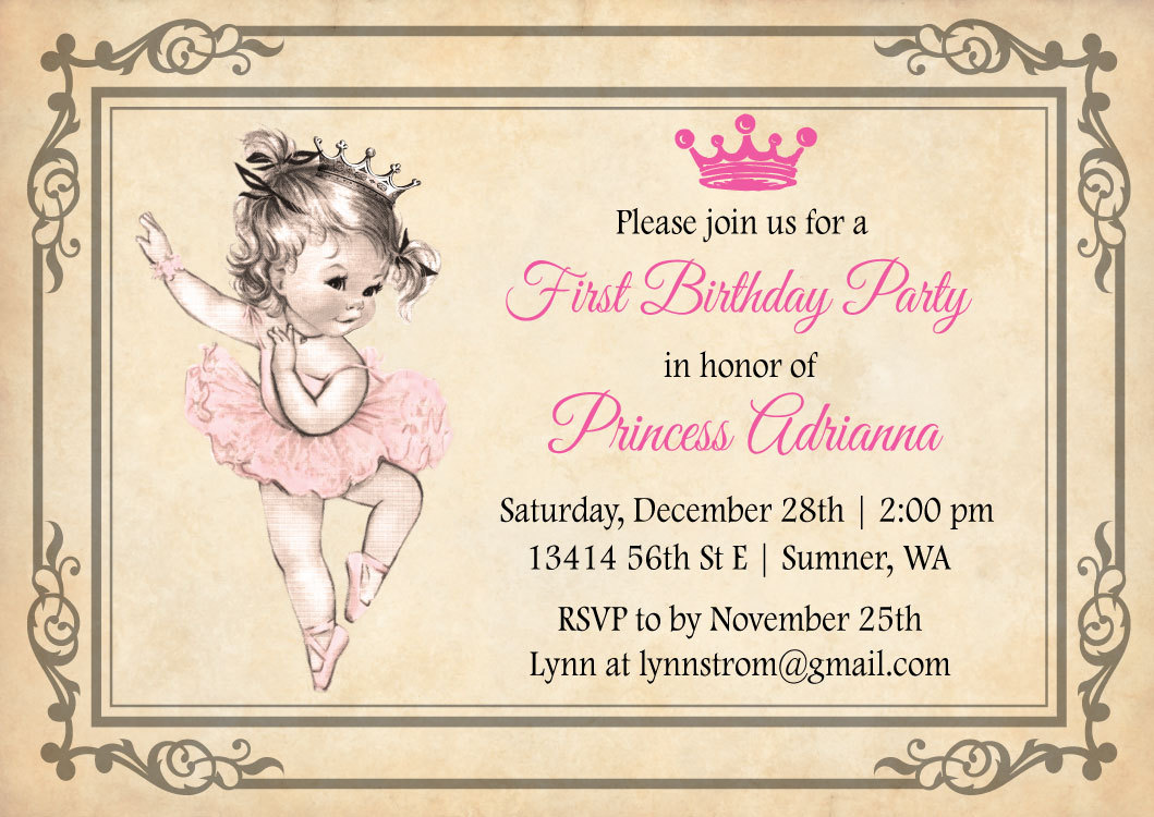 Ballerina Birthday Invitation - Princess First Birthday ...