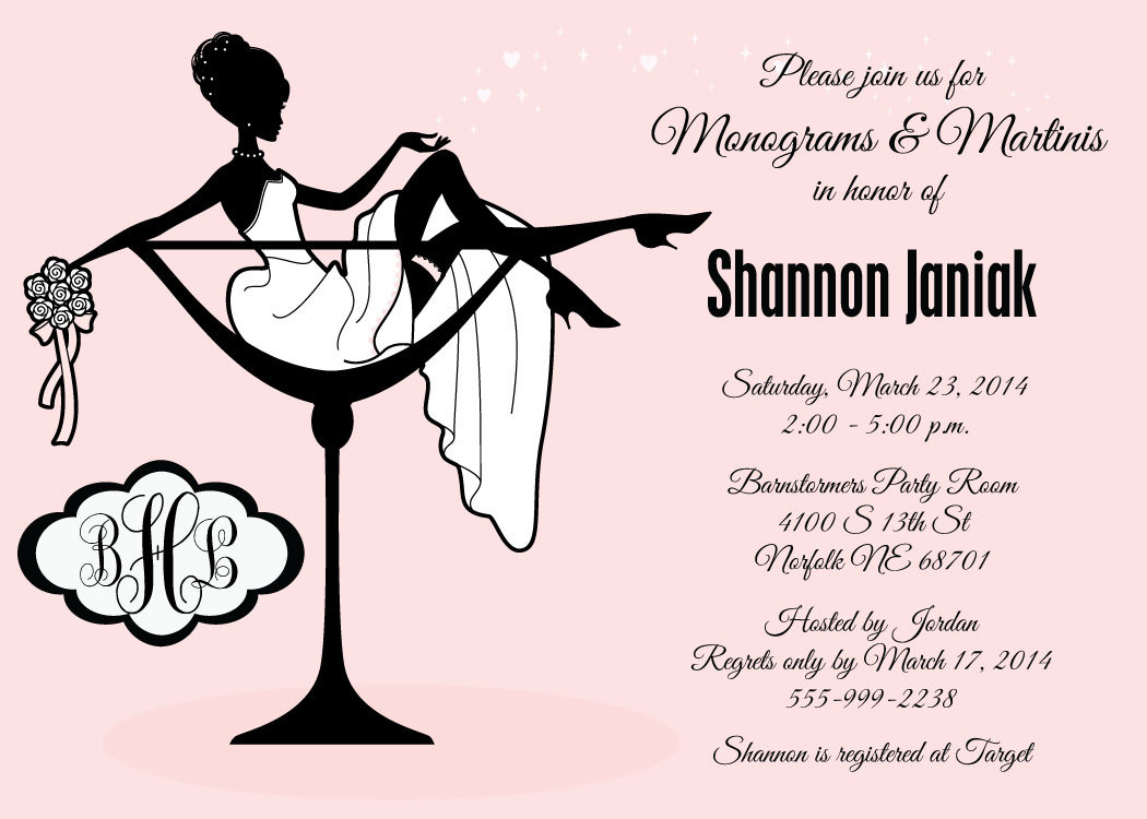 Printable Monograms And Martinis Bridal Shower Invitations ...