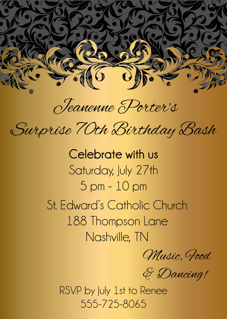 Gold Ornate Adult Birthday Party Invitations Digital File On Luulla