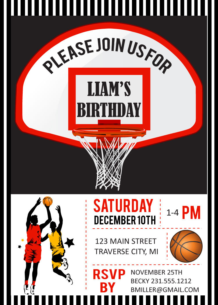Basketball Birthday Party Invitations Digital File DIY Printable Kids