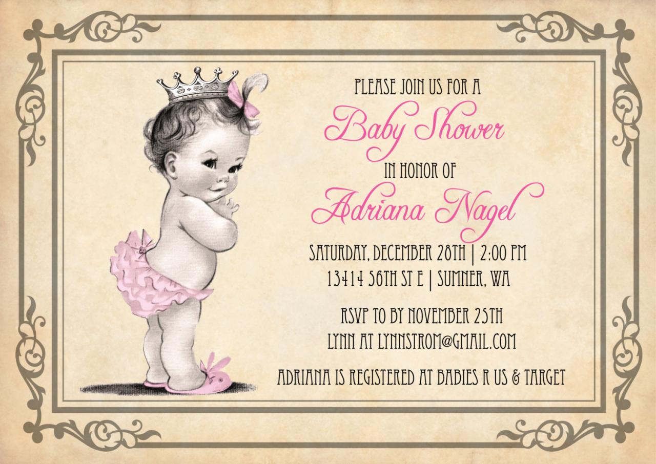 Princess Girl Baby Shower Invitations - Vintage Princess ...