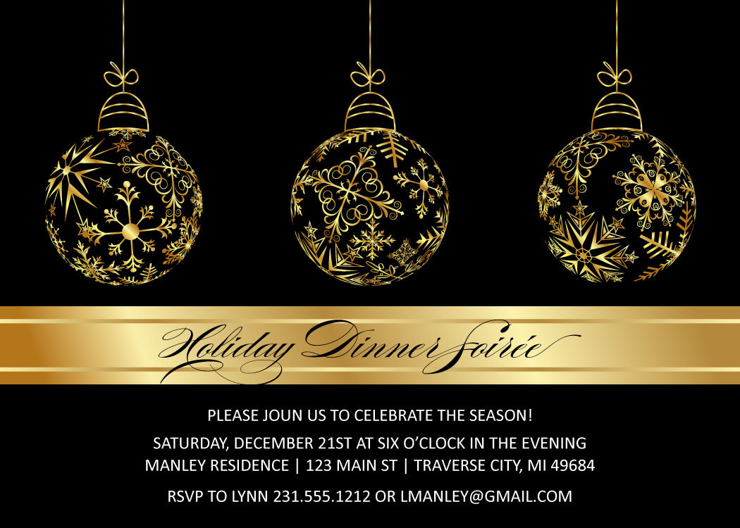 Gold Bulbs Christmas Invitations Elegant Christmas Party