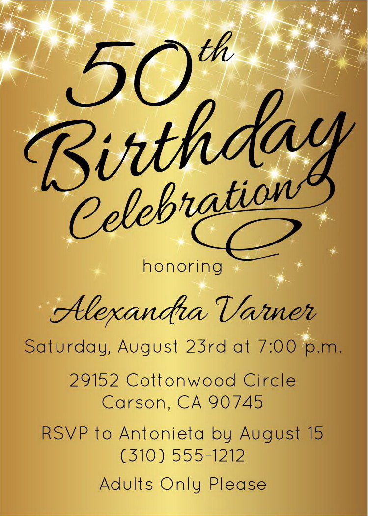 50th Birthday Invitation Printable Gold Stars Invites