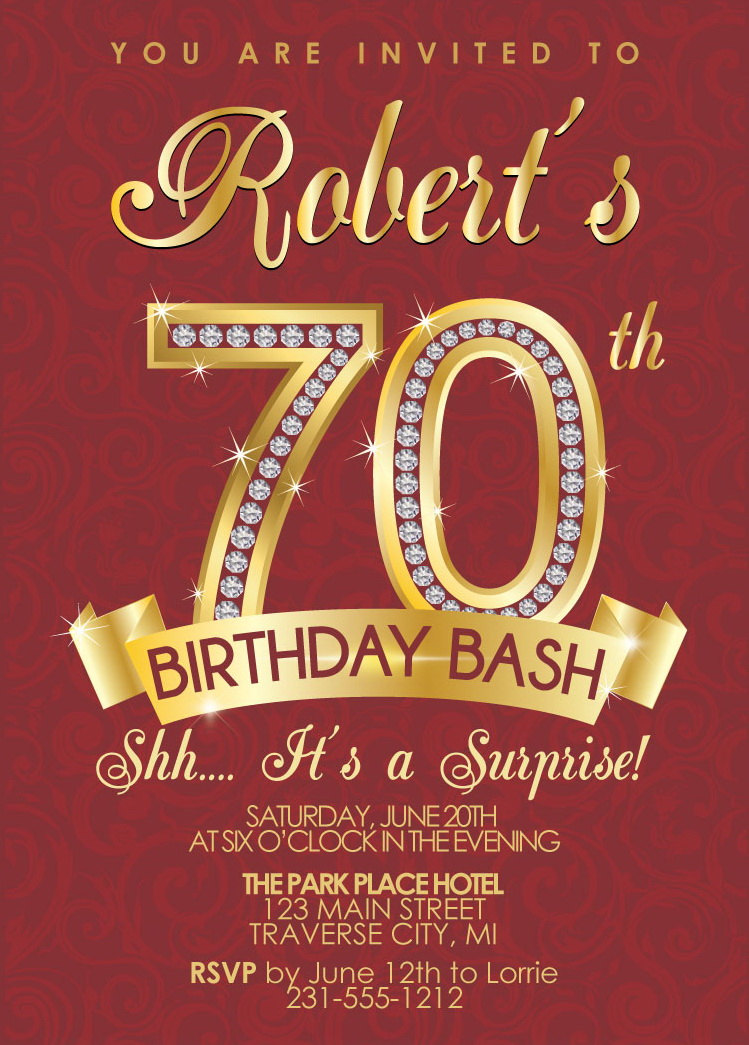 70th Birthday Invitation - Adult Birthday Party Invitation - Milestone