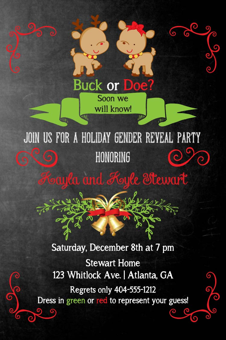 Christmas Gender Reveal Invitation Printable Buck Or Doe Ties