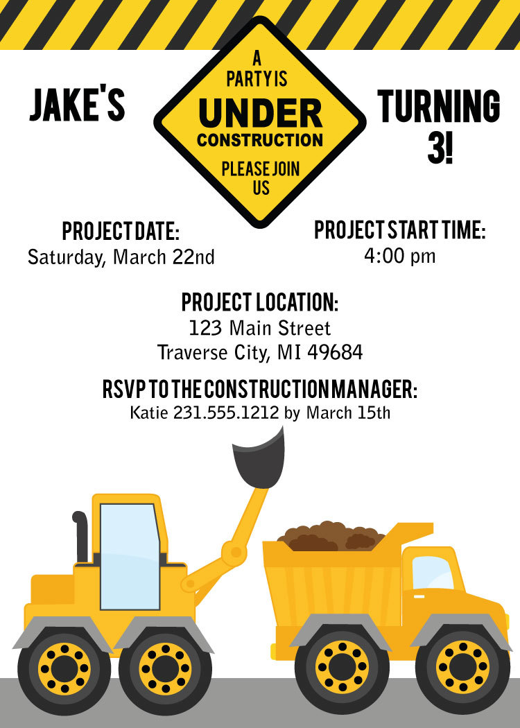 Construction Invitation Boys Birthday Party Invite Printable Dump