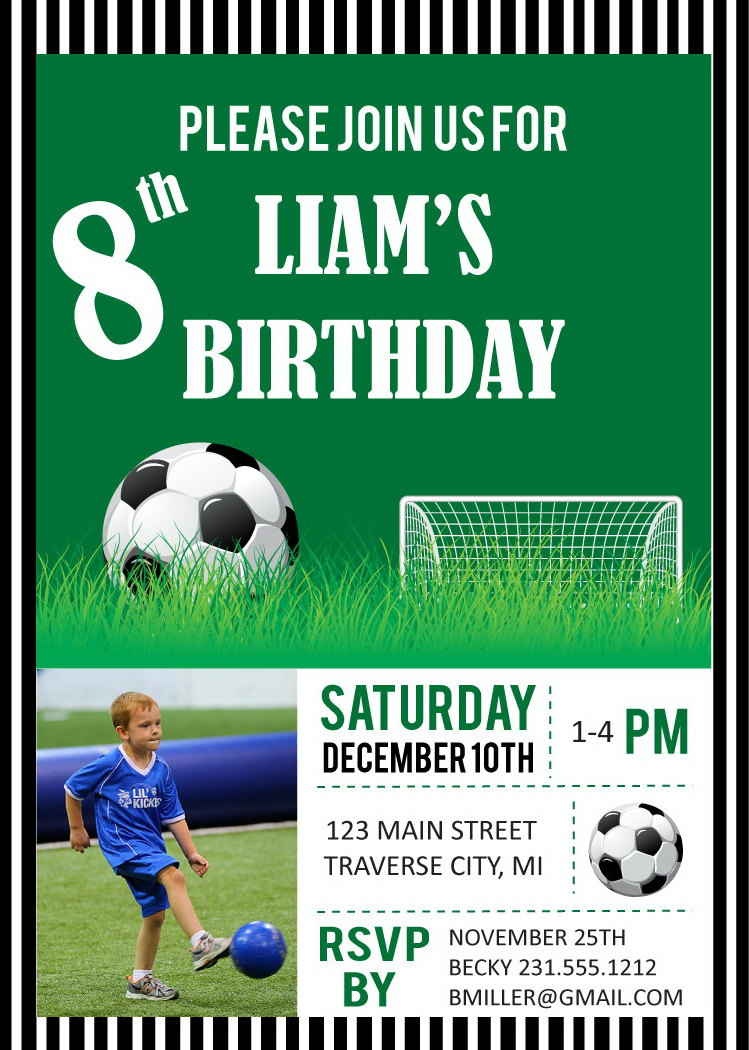 Soccer Photo Birthday Party Invitations Digital File Diy Printable